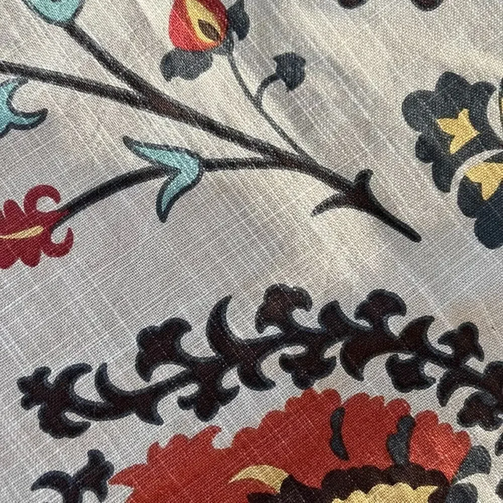 World Market Suzani Curtain Panels (2) 48in x 84in Floral Medallion 100% Cotton